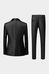 Black Shawl Lapel Jacquard 3-Piece Men's Suit Blazer Vest Pants